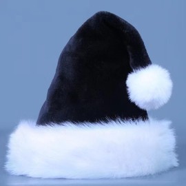 Wgudzpj Santa Hat for Kids Christmas Hats, Plush Xmas Party Hat Luxury Santa Claus Hat, Velvet Classic Fur Santa Outfit (Black)
