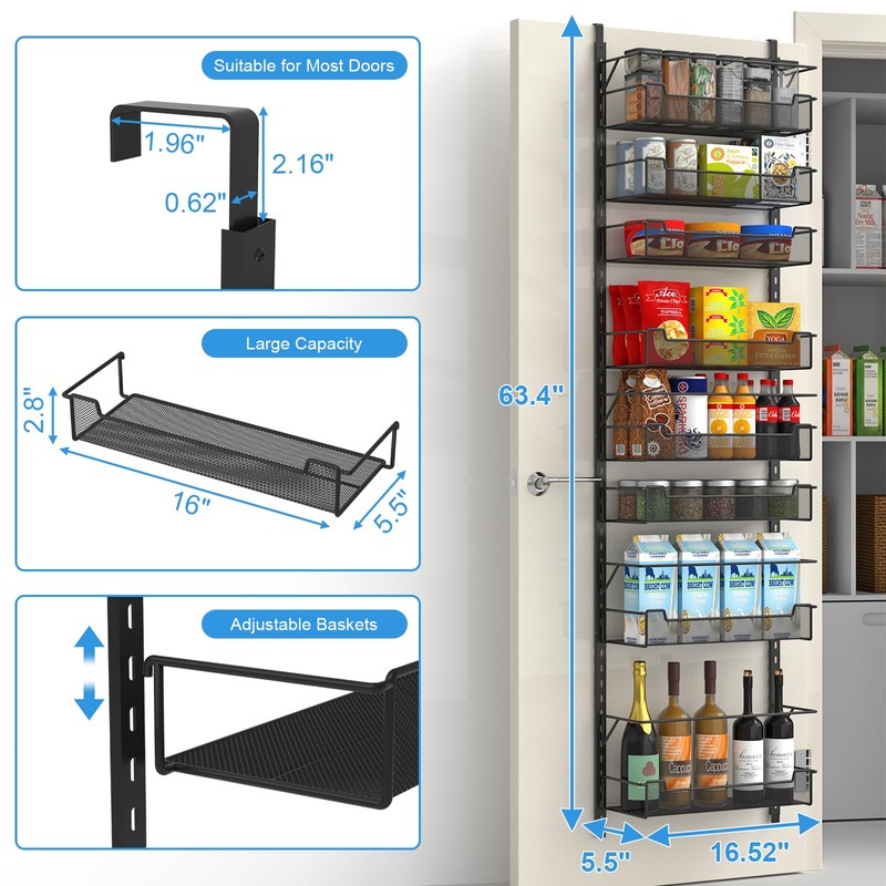 VyGrow Over the Door Pantry Organizer, 8-Tier Over the Door