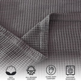 100% Cotton Waffle Weave Throw Blanket - Dark Grey Waffle Weave Lightweight Summer Throw Blanket - 50x60in Prewashed Breathable, Woven Throw for Couch, Bed or Office (Dark Grey)