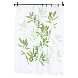 InterDesign Leaves Fabric Shower Curtain, Green/White