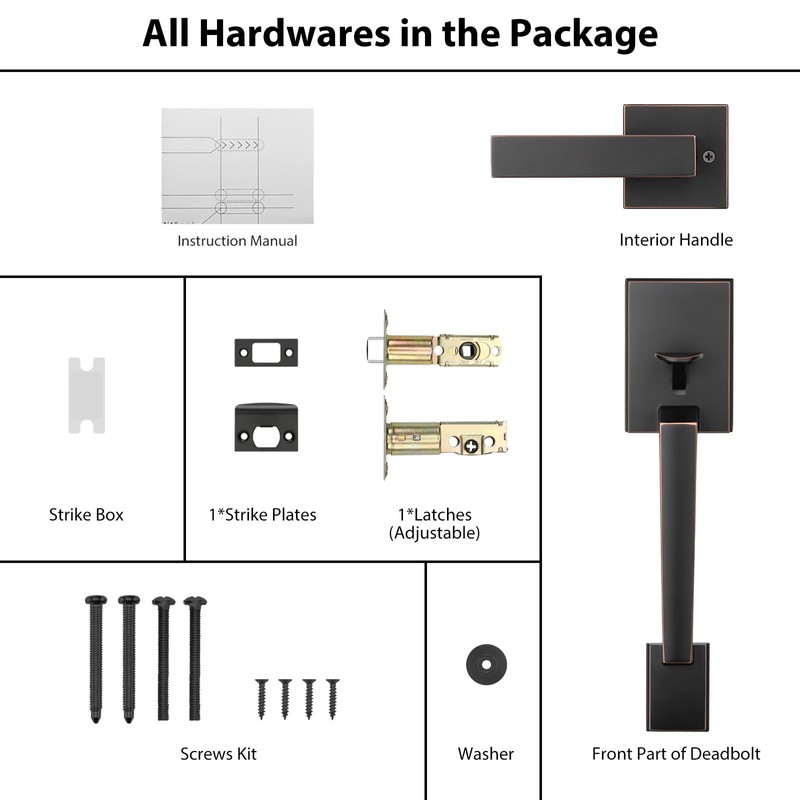 Haidms Bronze Front Door Handle, Entry Door Handle and Reversible