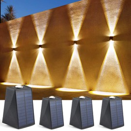 LUHLEE Solar Wall Lights Outdoor, Upgrade 2000mAh Wall Sconce IP65 Waterproof, Wall Mounted Solar Outdoor Lights for House Porch Fence Patio Pergola Garage Backyard Garden(Warm White, 4 Pack)