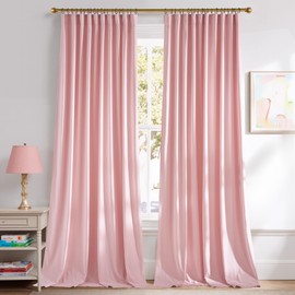 NICETOWN Pink Velvet Curtains 84 inch Long 2 Panels for Girls, Baby Pink Noise Reduction Rod Pocket Pleat Tape with Back Tab Soft Luxury Window Treatments for Nursery, W52” x L84“