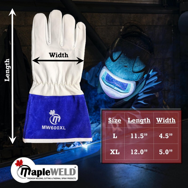 Maple Industrial Products Inc. MW600 White/Blue Goatskin Welding Gloves (X