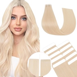 SEGO Pro 10pcs Injection Tape in Hair Extensions Human Hair Straight Injected Tape in Hair Extensions Seamless Tape in Hair Extensions Insert Hair,16inch Bleach Blonde,25g/pack