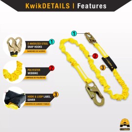 KwikSafety RATTLER 6' Shock Absorbing Safety Lanyard - 2 PACK (SAVE $4) - RATTLER, LANYARD (x2)