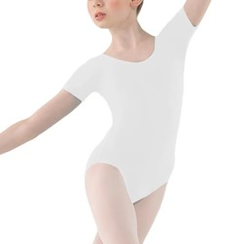 P&R Dance Wear LTD Girls Shiny Short Sleeve Dance School Gymnastics Leotard Kids Sizes - wonderful Christmas or birthday present - Comfortable Fit - Performance Wear Bodysuit (White, 11-12)