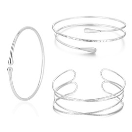 YVVLEE 3Pcs Arm Cuff for Women Open Upper Coil Bangle Bracelets Armlet Gold Silver Adjustable Armband Arm Bracelet Set