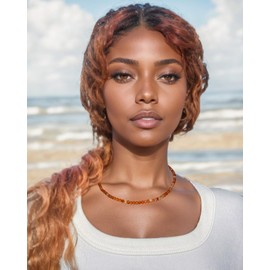 Lightock Simple 4mm Gemstones and Crystals Beaded Necklace Adjustable Choker Necklaces for Women Gifts (Orange Agate)