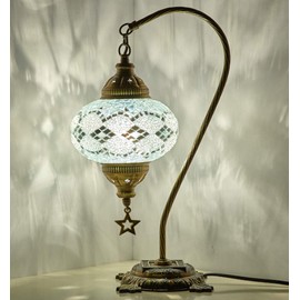 Demmex 2019 Turkish Moroccan Mosaic Table Bedside Night Tiffany Bedside Lamp for US Use, White