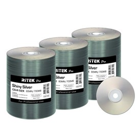 300 Pack Ritek Pro (Professional Grade) CD-R 52X 700MB Shiny Silver Lacquer Silk Screen Printable Blank Media Recordable Disc