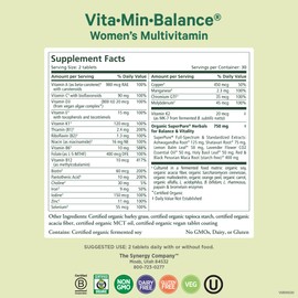 PURE SYNERGY PURE SYNERGY VitaMinBalance | Multivitamin for Women with Iron | Women's Daily Multivitamin Made with Organic Whole Foods | for Balanced Energy and Stress Support (60 Tablets)