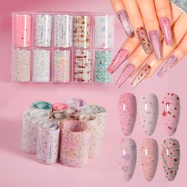 XEAOHESY 10 Rolls Star Nail Foil Transfer Stickers Love Heart Nail Art Decals Star Nail Foils Transfer Decorations