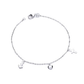 Old English Jewellers Solid 925 Sterling Silver Heart Cross Anchor Ladies Bracelet - Love Faith Hope