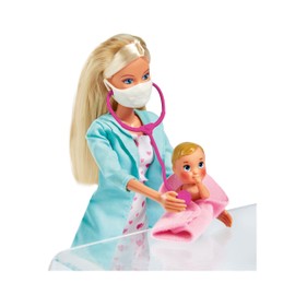 Simba 105733493 Baby Doctor Doll as Paediatrician with Mouth Guard and Many Accessories, Baby with Fever