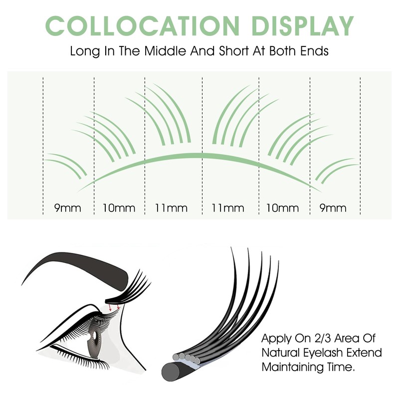 Natuhana Eyelash Extensions, 0.07 D Curl, 9 mm Volume, W-Shaped,