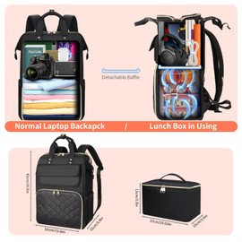 BERTASCHE Lunch Backpack for Women, 17.3 Inch Laptop Backpack with Insulated Cooler Lunch box, Nurse Backpack for Teacher Work Travel College Picnic, Black
