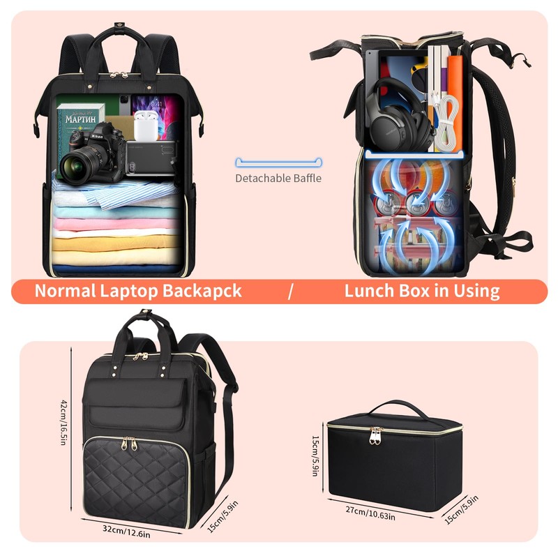 BERTASCHE Lunch Backpack for Women, 17.3 Inch Laptop Backpack with