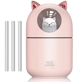 YIMIKE - Humidificador portátil pequeño, 300 ml, mini humidificador de niebla fría con luz nocturna, humidificador personal USB, apagado automático, ultra silencioso, 2 modos de pulverización,