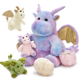 MorisMos Dragon Teddy with Babies inside, Rainbow Cuddly Dragons Stuffed Animal Plush Toys Soft Lifelike, Kawaii Presents for Kids Girls Boys Birthday Party Decoration (35cm)