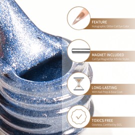 MAYCHAO 15ML Cat Eye Gel Nail Polish 1Pc Blue Gel Polish with Magnet Soak off Holographic Magnetic Nail Polish for Nail Art Manicure Salon DIY at Home, 0.5 OZ