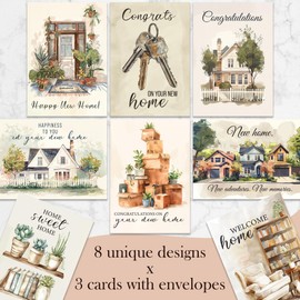 Hat Acrobat 24 Congratulations On Your New Home Cards with Envelopes Assortment Set for New Home Card Congratulations (8 Designs) Blank Inside - Great with Closing Gifts for Home Buyers (Modern)