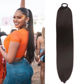 Charsun Ponytail Hair Extension For Women,Long Braided Ponytail With Hair Tie,Straight Wrap Around Braided Hair Extension,Synthetic Hair Ponytail Extension 22inch(Black Brown)