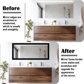 Alened 10M Black Wood Grain Mirror Frame Border Peel and Stick Wallpaper, Removable PVC Waterproof Bathroom Mirror Tape Sticker Trim, Kitchen Wallpaper Self Adhesive Decor Sticker 1.96" x 393"