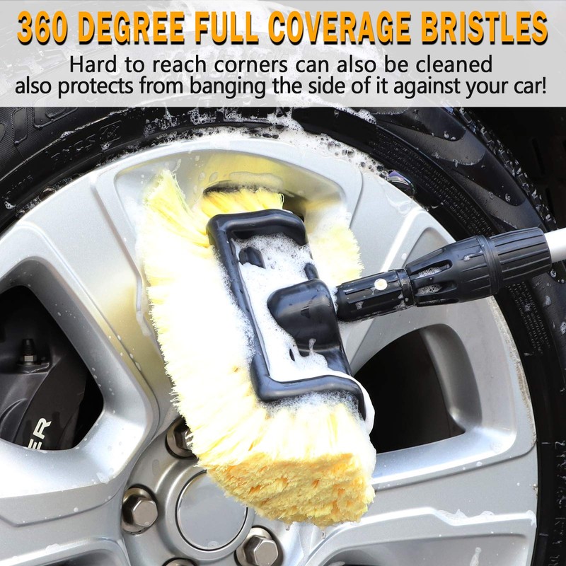 MOFEEZ 10" Car Wash Brush with Soft Detailing Bristle, Flow-Thru