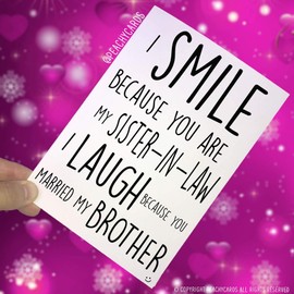 Funny Birthday Cards Funny Wedding Cards, Card for Sister in Law Smile Laugh Married My Brother Christmas Cards Family Banter Humour PC403
