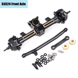 MORLORDY SCX24 +4mm Extended Axles Set CNC Front Rear Axles Set with Steering Links Brass Hex for Axial SCX24 Bronco Gladiator Deadbolt JLU C10 1/24 RC Crawler Car Upgrades Parts(Front & Rear)