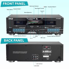 Pyle Home Digital Tuner Dual Cassette Deck | Media Player Music Recording Device with RCA Cables Switchable Rack Mounting Hardware CrO2 Tape Selector Included 3 Digit Counter - 110V/220V