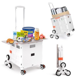 Foldable Utility Cart Collapsible Portable Crate Rolling Carts with Stair Climbing Wheels Tote Basket with Magnetic Lid Telescopic Cover Wear-Resistant 360°Rotate Wheel Noiseless for Shopping Office