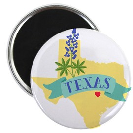 CafePress Texas State Outline Bluebonnet Flower Magnets 2.25" Round Magnet, Refrigerator Magnet