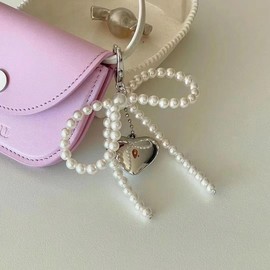 PUCAPOCO Pearl Bow Keychain Coquette Aesthetic Keychain Keyrings Bag Charms Pruse Car Charms Keychain, Multi, Free size