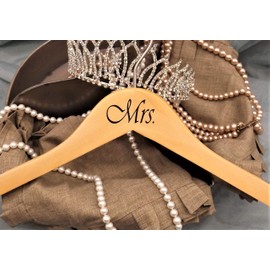 NAHANCO MRMRS20017B Bridal Hanger Set, Natural Wood Hangers with Black Imprint (Mr. and Mrs.), 17” (2 Piece Set)