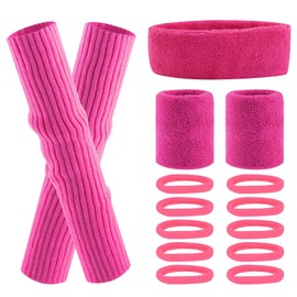 Eniyou 80s Accessories, 80s Outfit Women's Accessories, Pink Sweatband Set with Hair Band, Sports, Wristbands, Leg Warmers, Carnival Costumes Accessories for 80s Theme Party Accessories