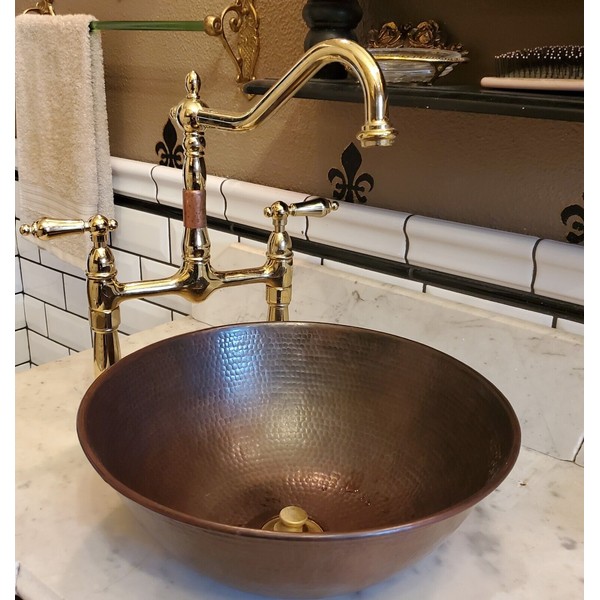 14" Rustic Round Copper Vessel Bathroom Sink