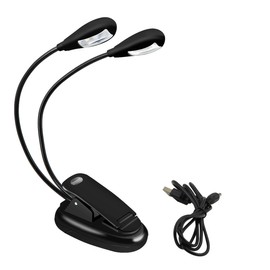 QUMOX LED Book Light, Portable Music Stand Lights, Dual Head, 4-Level Brightness, USB Cord Included, Daylight White, Clip Light, Task Lighting