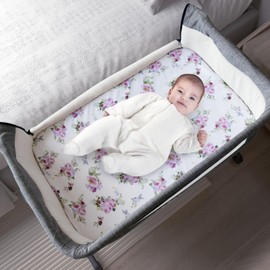 Bassinet Sheets for Girls 4 Pack(33" x 20"), Compatible with AirClub, Mika Micky, Baby Delight, Dream On Me, Koola Baby, AMKE and Other Rectangle Bassinet Mattress, Floral