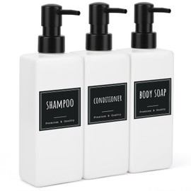 Segbeauty Shampoo Dispenser for Shower, 3 Pieces 500 ml Soap Dispenser, White, Plastic Soap Dispenser, Hand Soap Dispenser with Waterproof Labels, Bathroom Soap Dispenser Set