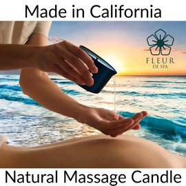FLEUR DE SPA Massage Oil Candle | 6oz with Pour Spout | USA Made | All Natural Coconut Soy Blend | Melts in Warm Oil | Alluring and Hydrating Gift (Leather)