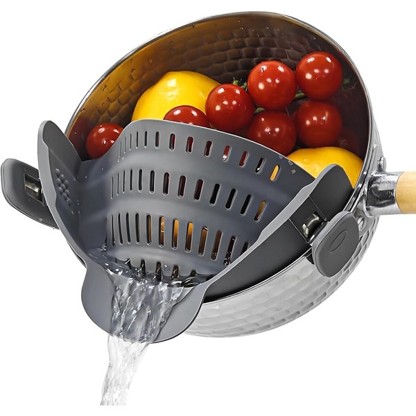 Silicone Clip-On Colander, Heat Resistant Drainer for Vegetables & Pasta