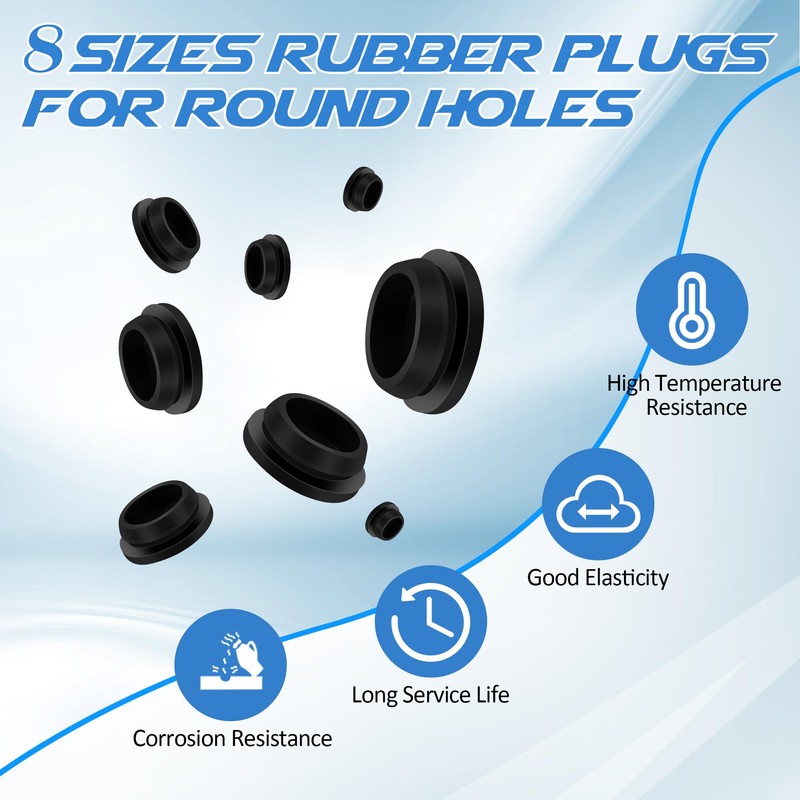 135 PCS Rubber Plugs for Round Holes, Anglecai 8 Size