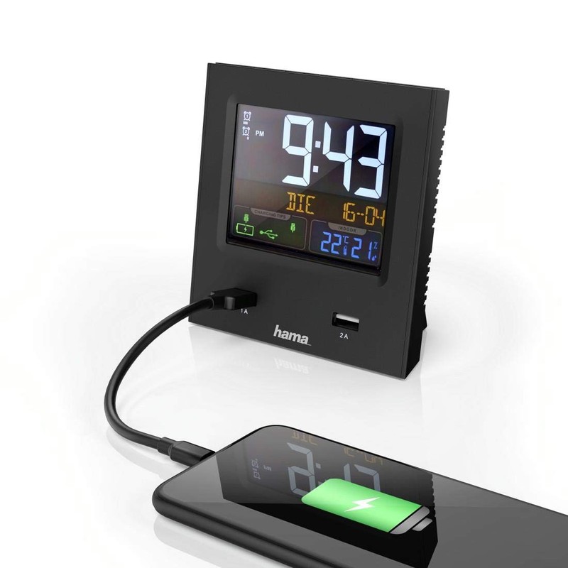Hama Funkwecker Digital „Dual USB“ (Digitalwecker mit 2-facher USB-Ladefunktion, Speed-Alarm,