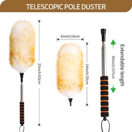 Daieeparty Wool Duster with Telescopic Rod Natural Cleaning Dusters for Sweeping The Corners of Ceilings Suspension Aircondition