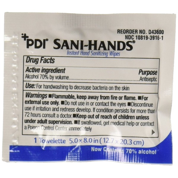 PDI - D43800 Sani-Hands Instant Hand Sanitizing Wipes, Pack of 100