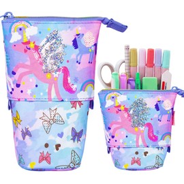 PinkSheep Retractable Pencil Case for Kids, Kids Backpack, Purple Unicorn, briefcase