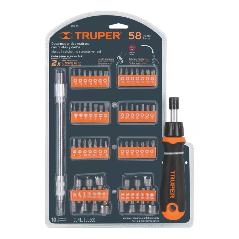 Truper Juego De Desarmador Tipo Matraca, 56 Piezas, Truper, 18220