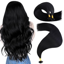 YoungSee K Tip Hair Extensions Real Human Hair Jet Black 16inch K Tip Extensions Jet Black Fusion Hair Extensions Ktip Black Keratin Human Hair Extensions Jet Black for women 50s/50g